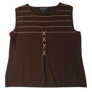 Women’s FINITY Brown Sleeveless Top LARGE Tan Stripe X Accent Layer Western Boho